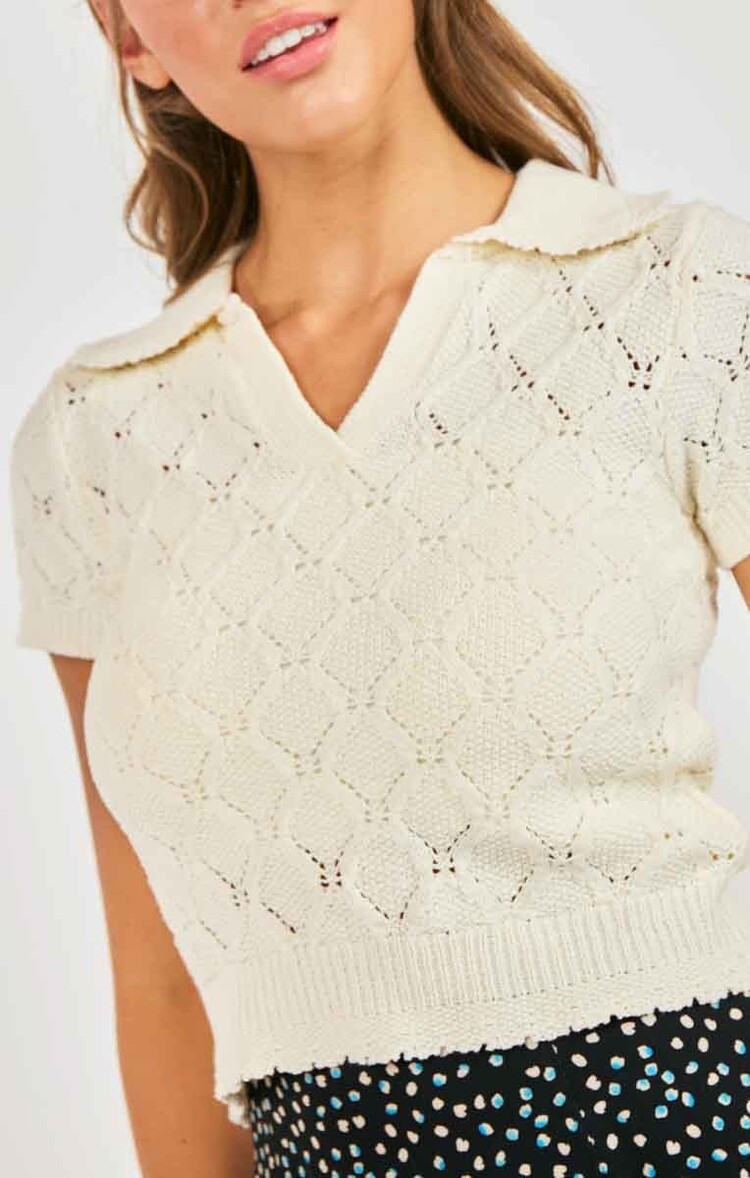 Sadie & Sage Josephine Polo Short Sleeve Sweater