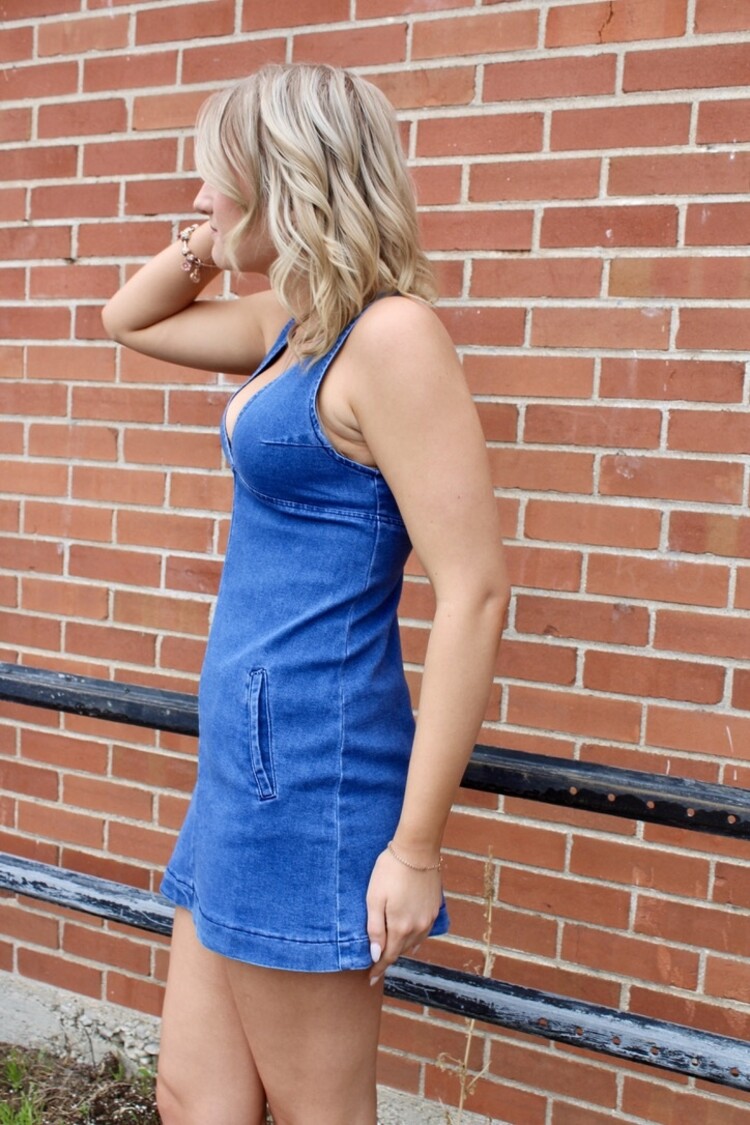 24 Colours Vee Denim Dress