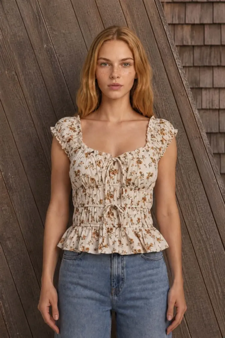Vintage Floral Smocked Peplum Top