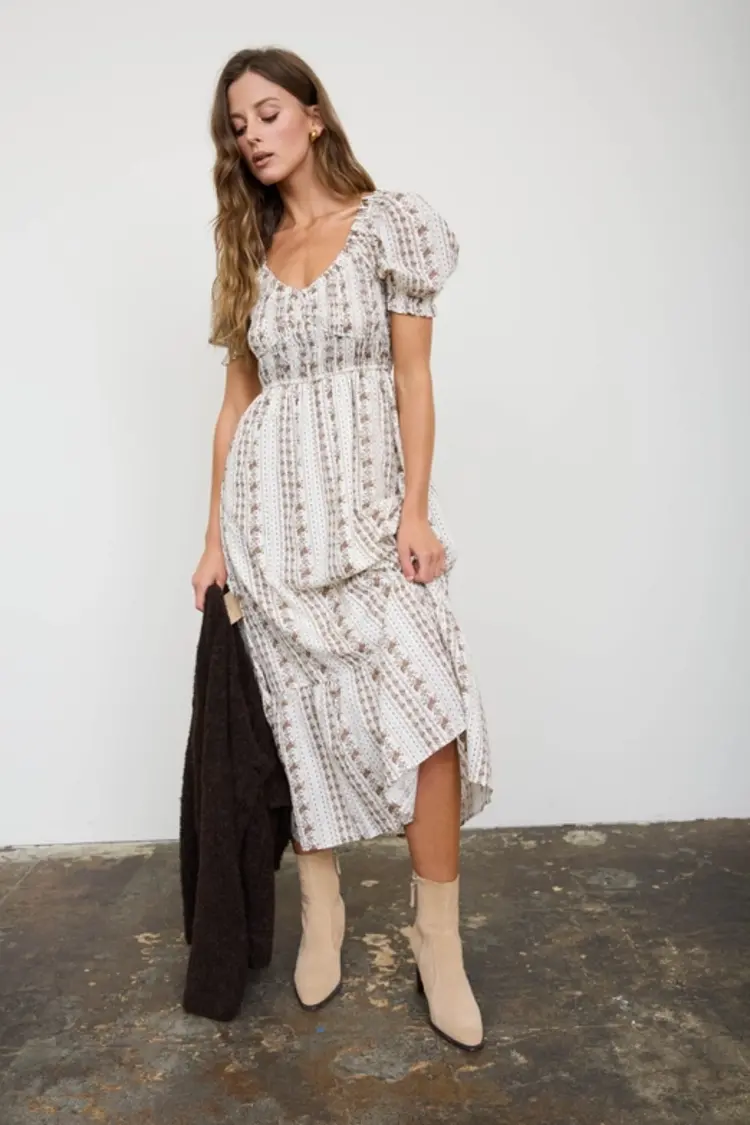 Stripe Sleeve Midi Dress