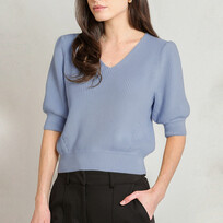Black Tape Puff Sleeve V-Neck Sweater