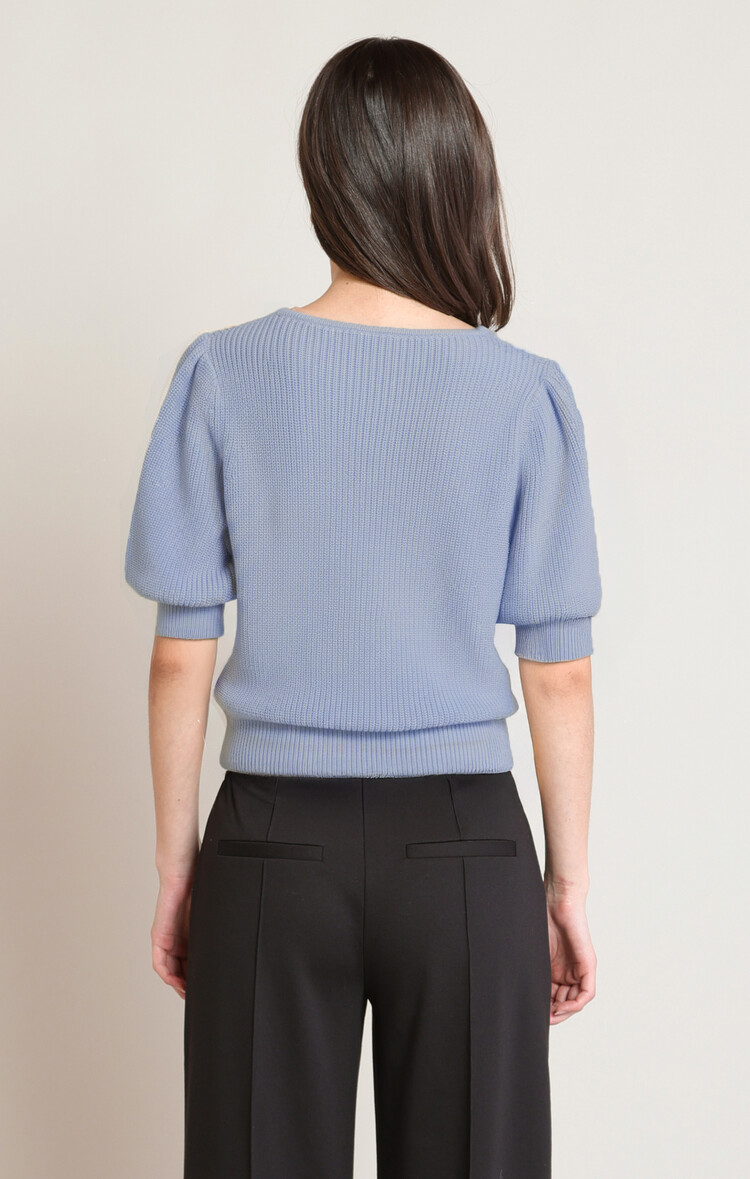 Black Tape Puff Sleeve V-Neck Sweater