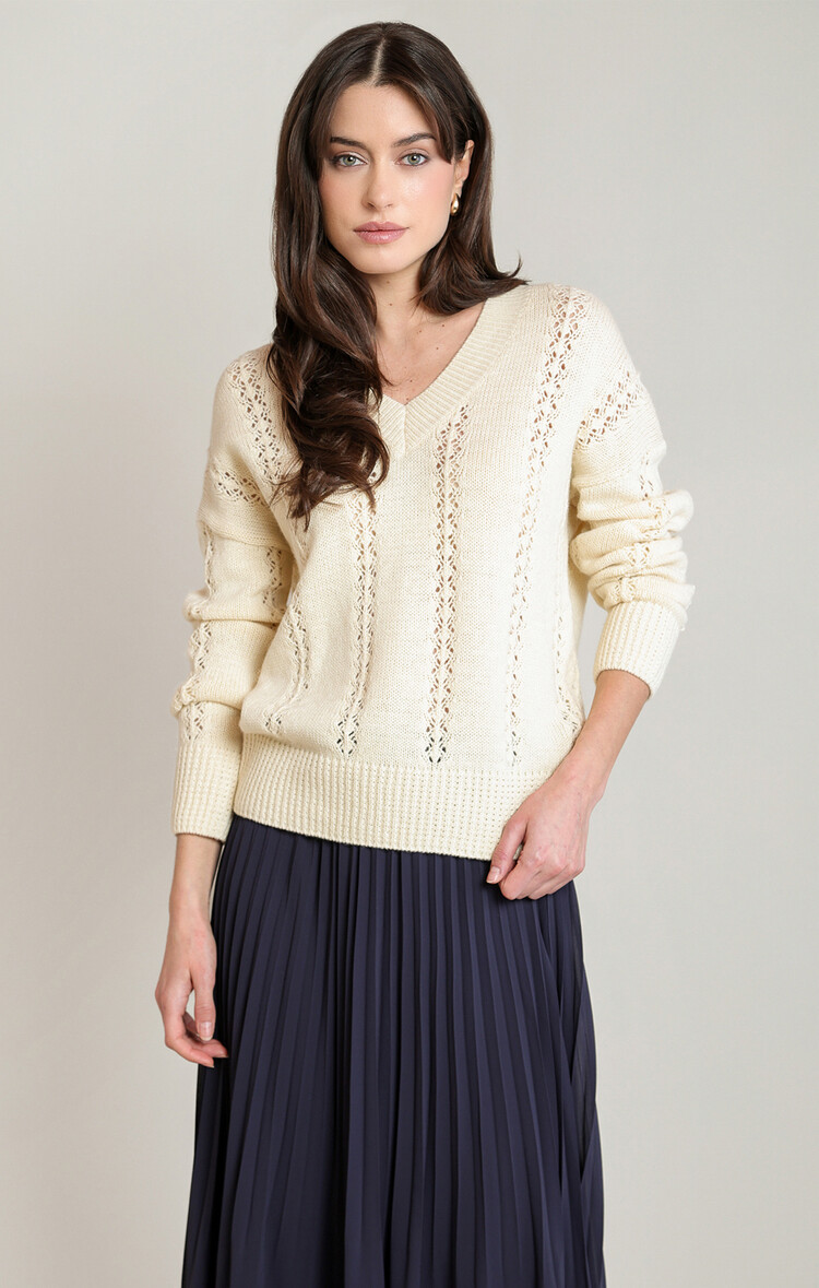 Black Tape Ecru V-Neck Sweater