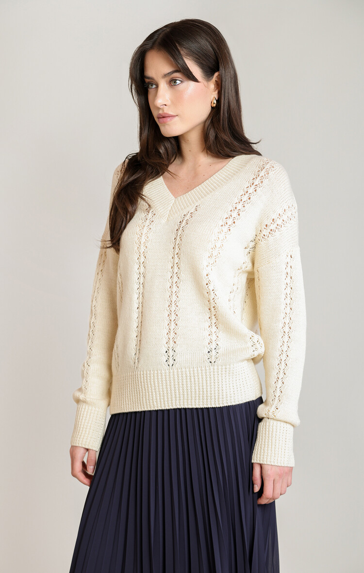 Black Tape Ecru V-Neck Sweater