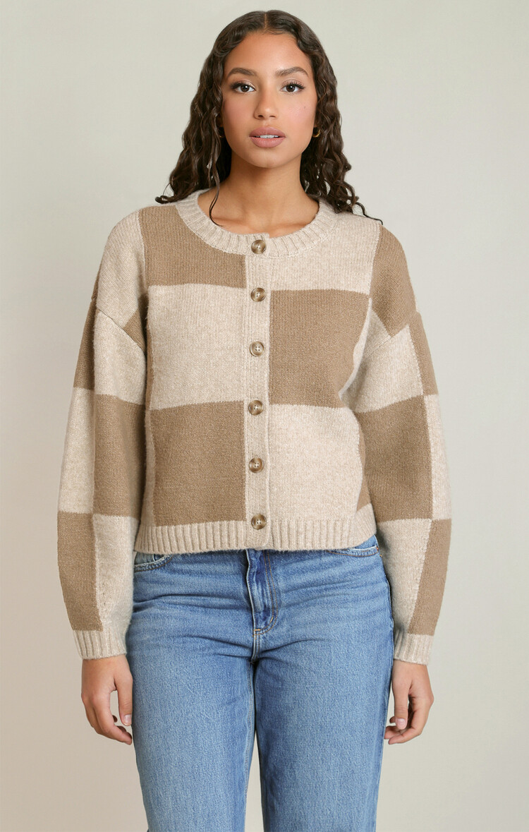 Dex Dex Check Button-Front Cardigan