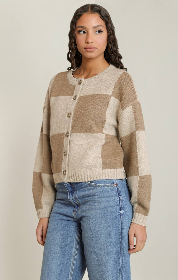 Dex Dex Check Button-Front Cardigan
