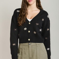 Dex Black Cardi with Flowers