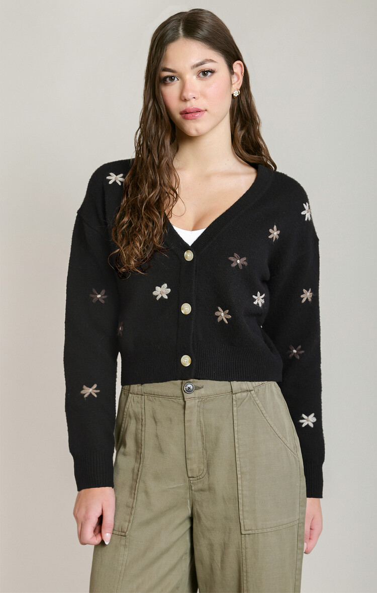 Dex Black Cardi With Flowers