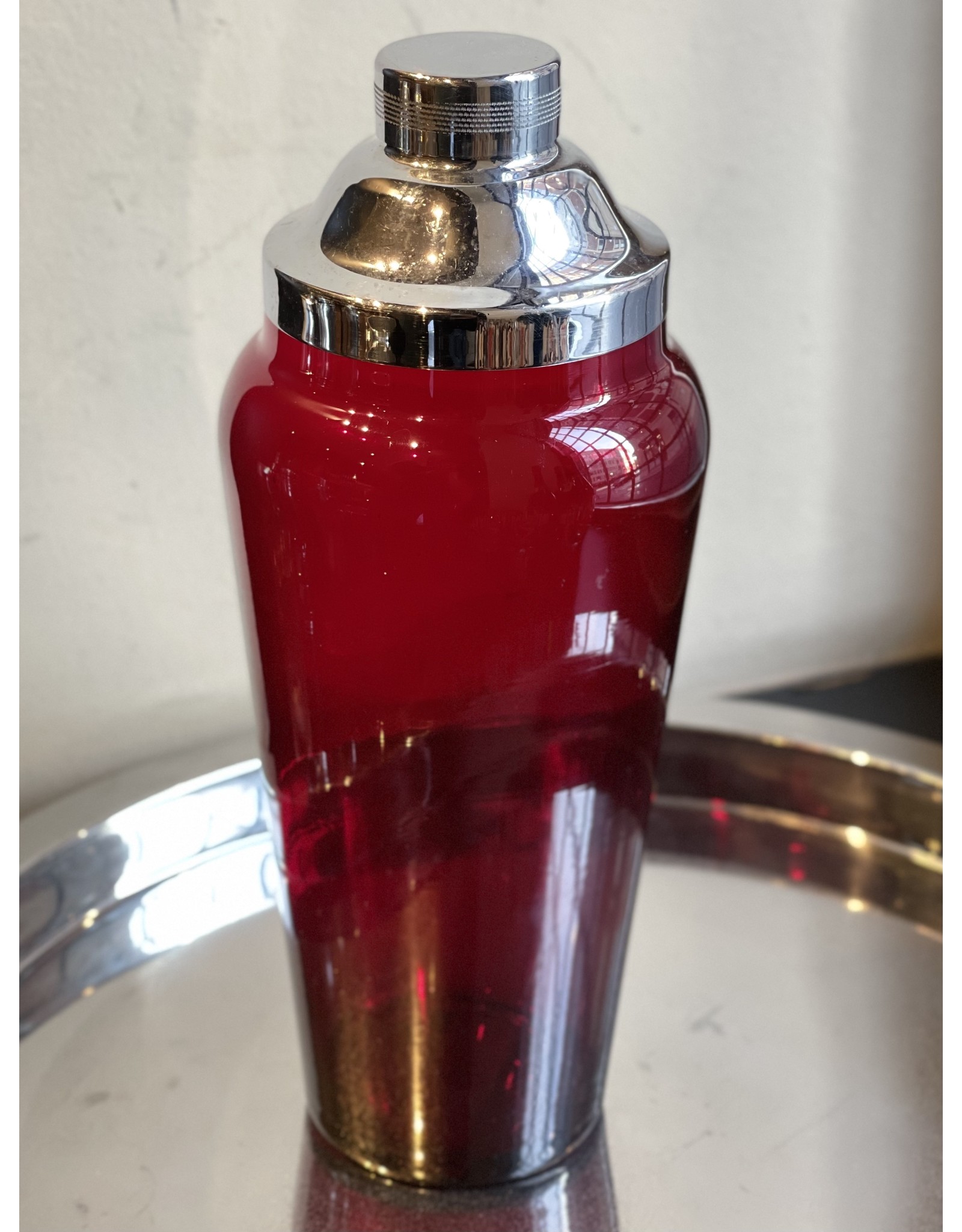 Ruby Red Glass with Chrome Lid Cocktail Shaker