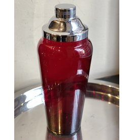 Ruby Red Glass with Chrome Lid Cocktail Shaker