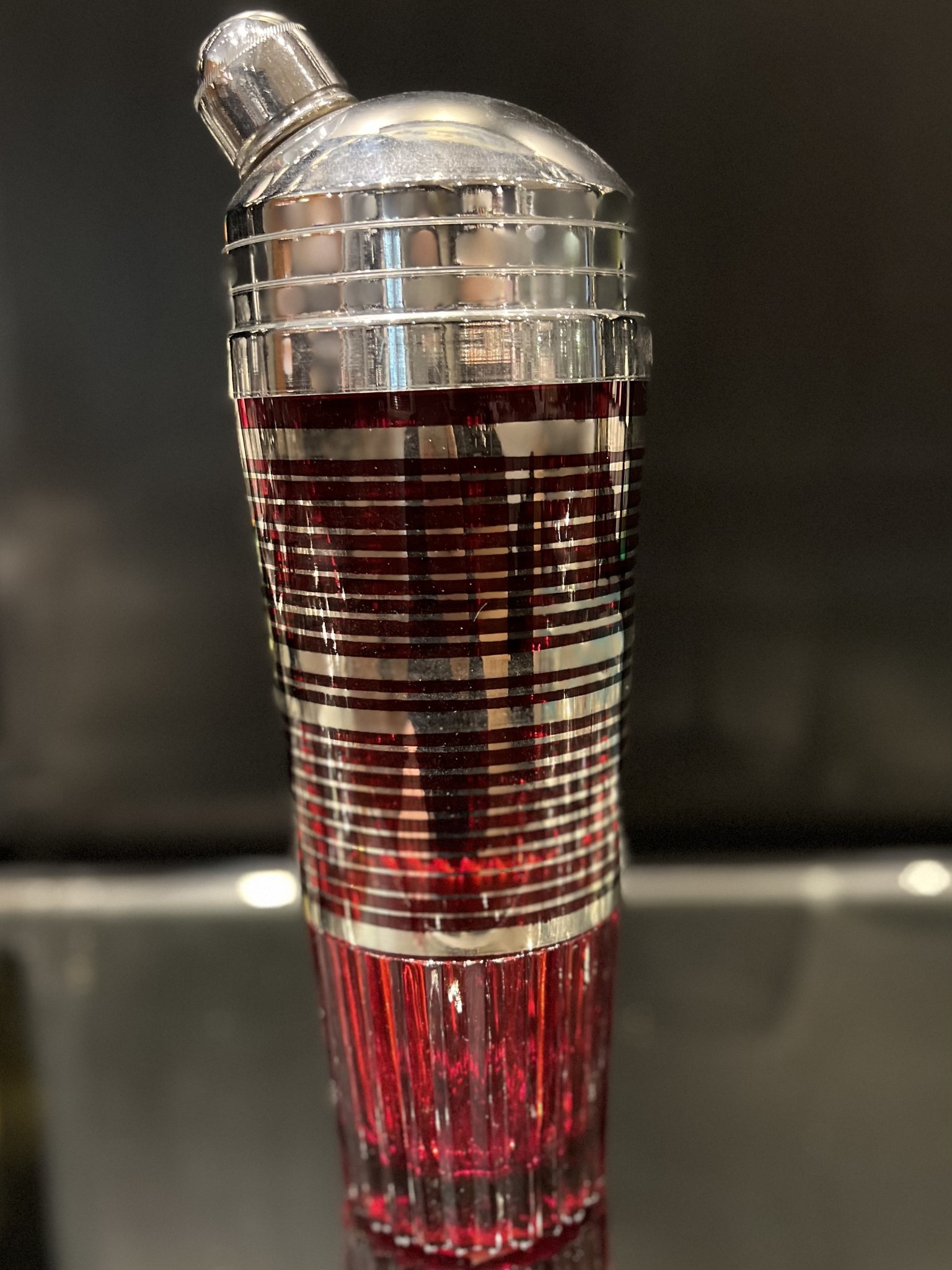 Vintage Silver with Red Lucite Martini Cocktail Shaker with 2