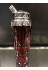 Art Deco Cocktail Shaker Ruby Red with Chrome Domed Lid