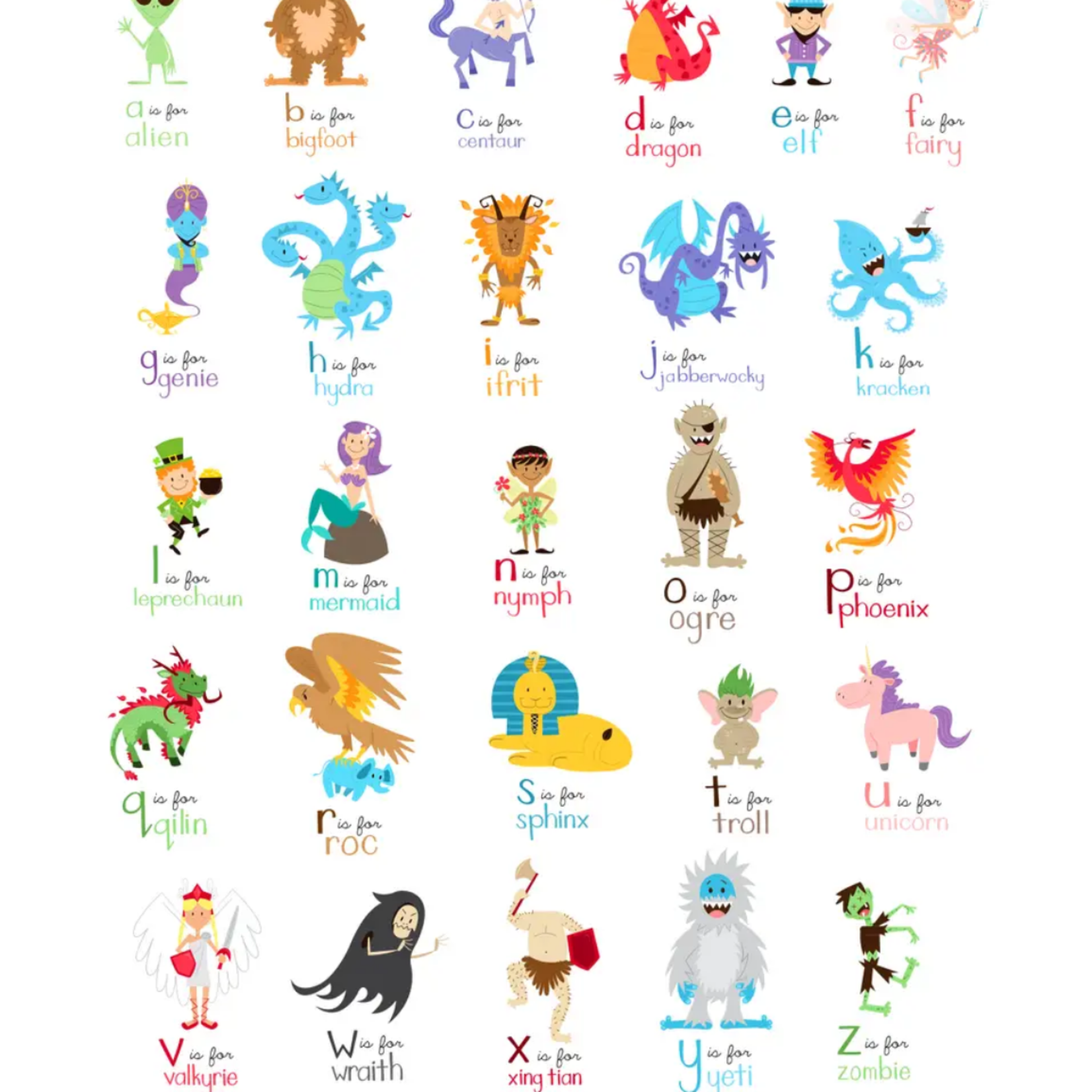Nicole Marie Paperie Mythical Monsters Alphabet Print (8x10)