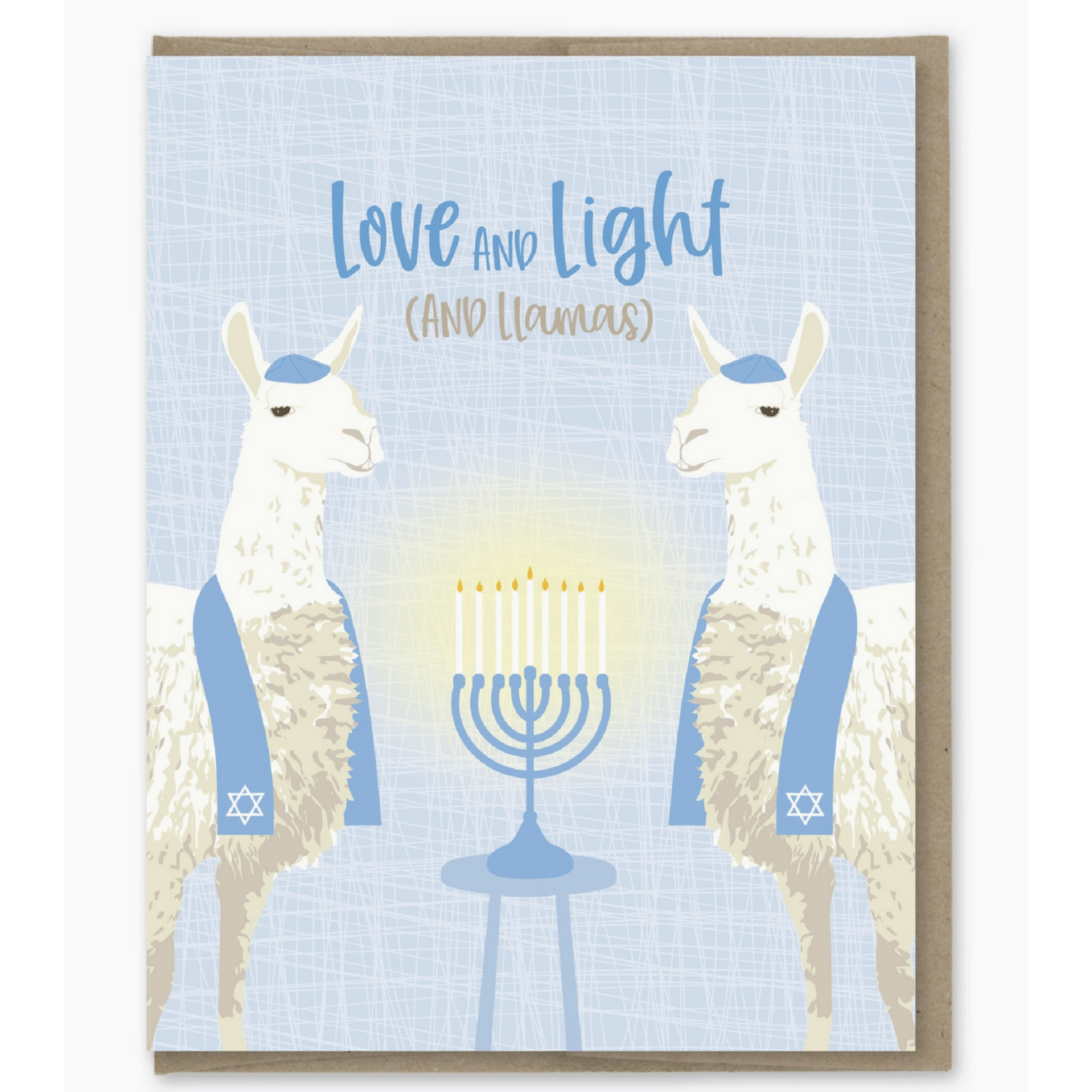 Modern Printed Matter Love and Light and Llamas Hanukkah Card