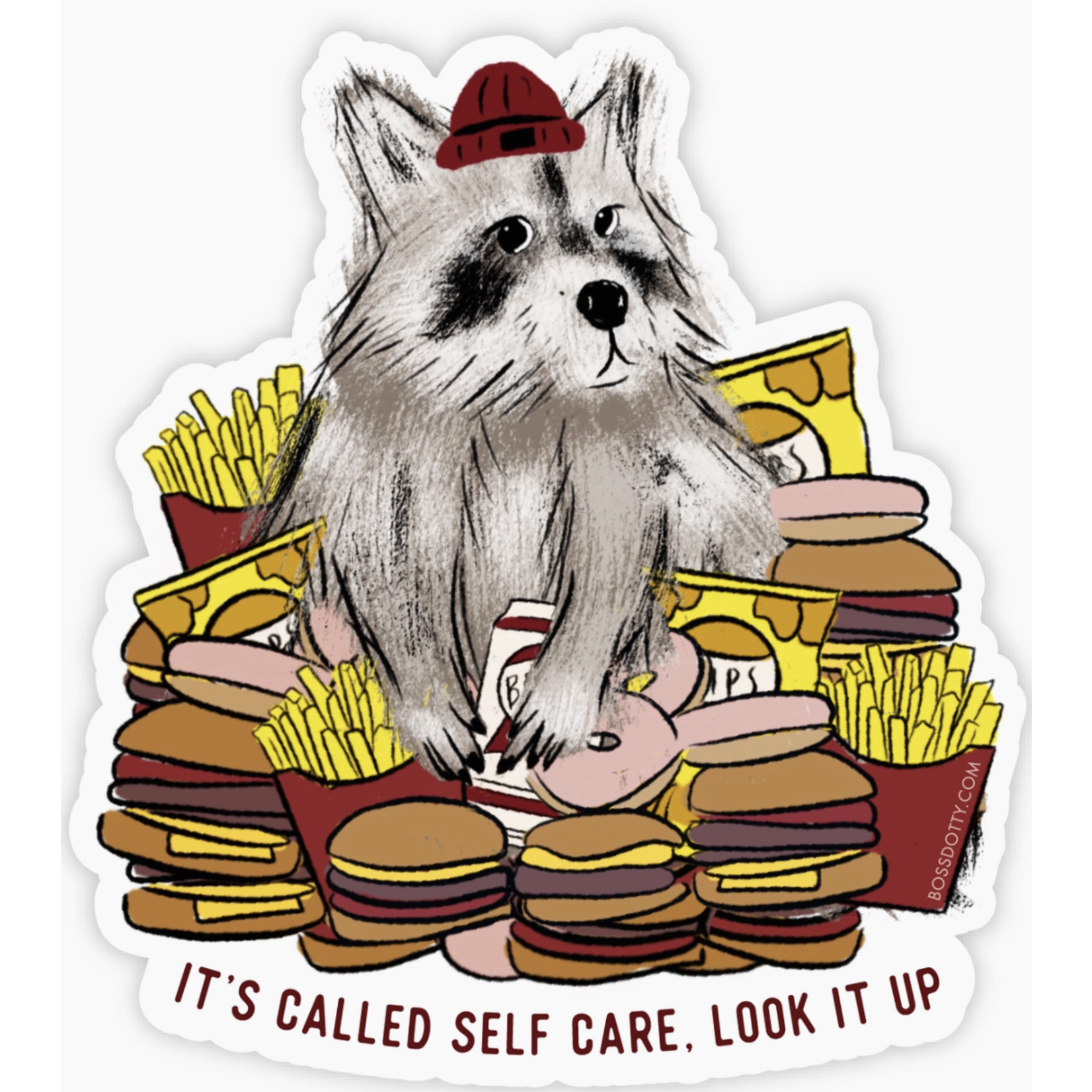 Boss Dotty Self Care Raccoon Sticker