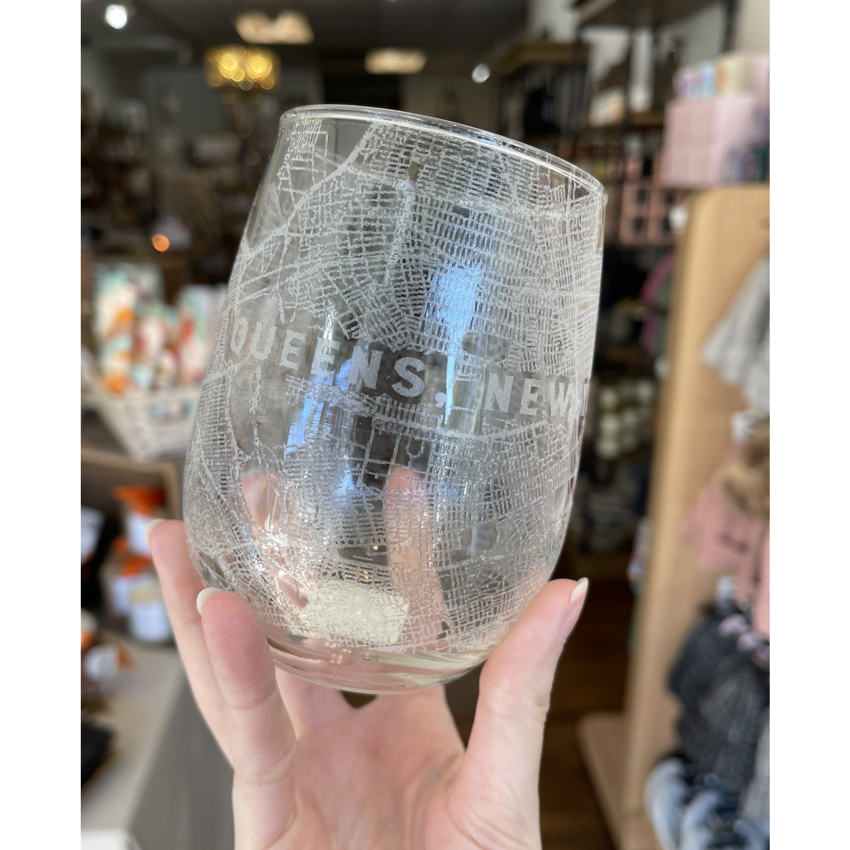 Outward Cartography Engraved Wine Glass-Queens