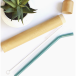 Last Straw Aqua Blue & Clear Glass Straw Set Bamboo Case