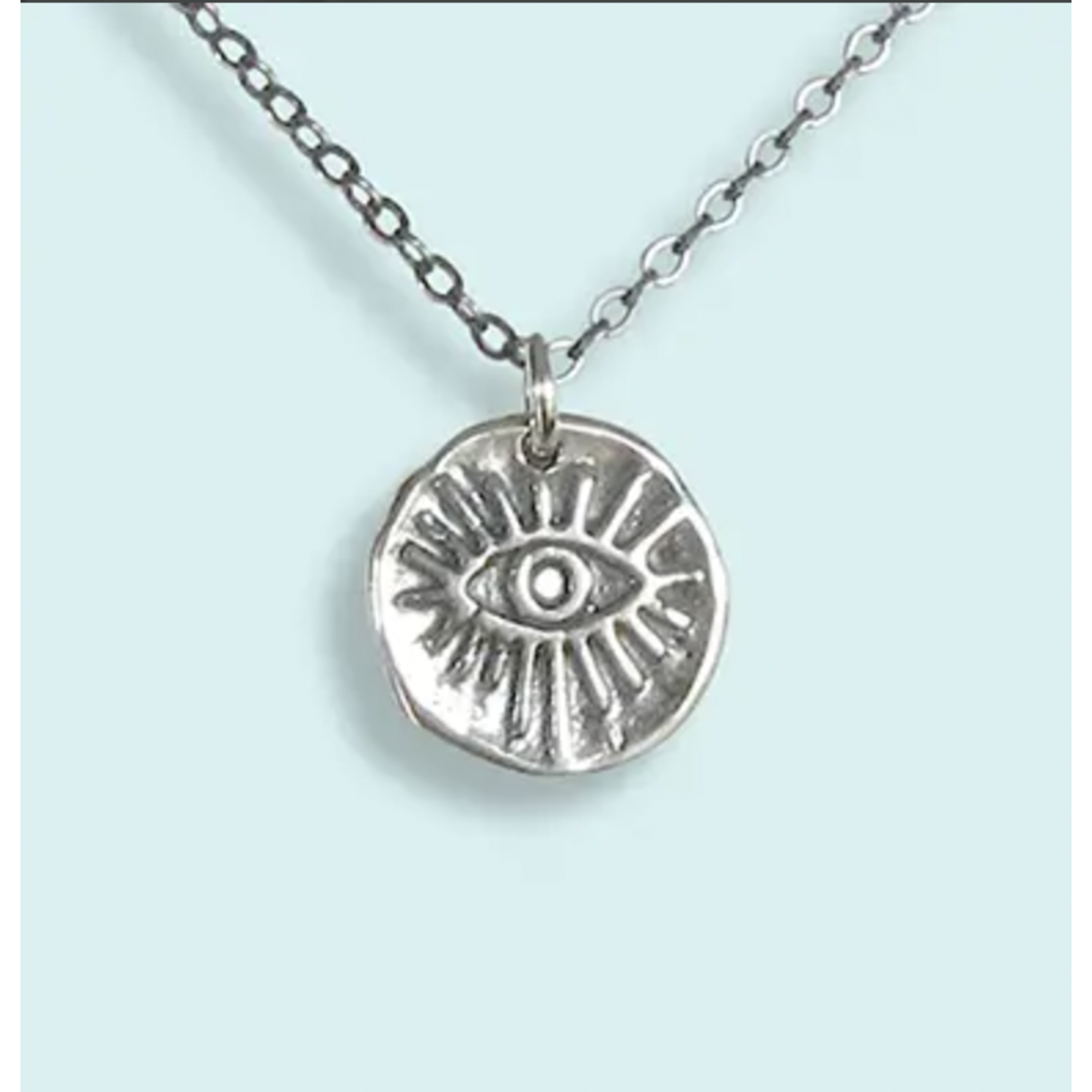 Ornamental Things Sterling Silver Evil Eye Hammered Medallion Necklace