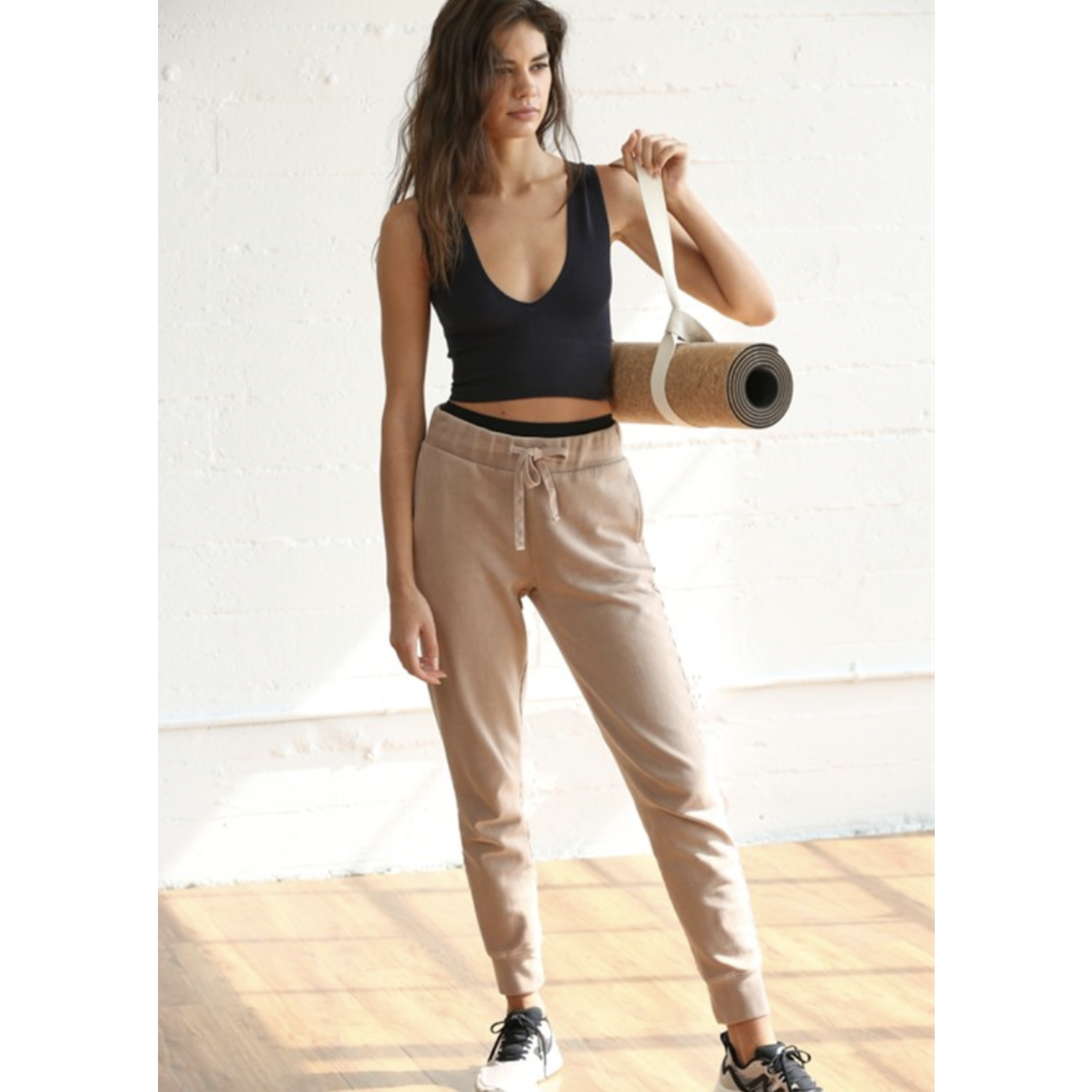 By Together Becca Deep-V Ribbed Crop-Black