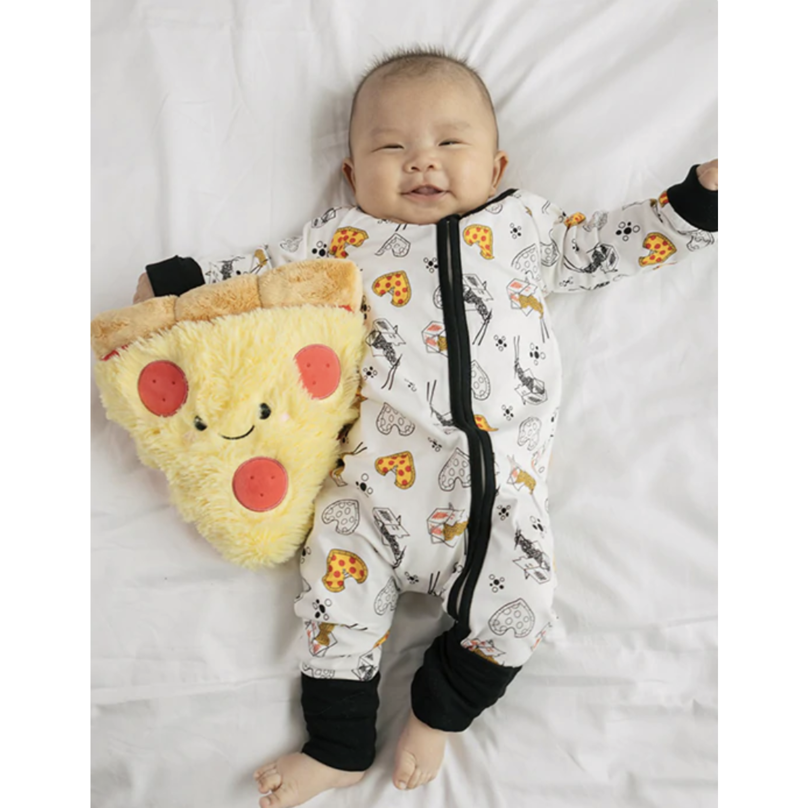 PiccoliNY Lo Mein Pizza NY Baby Zip Pajamas-Black