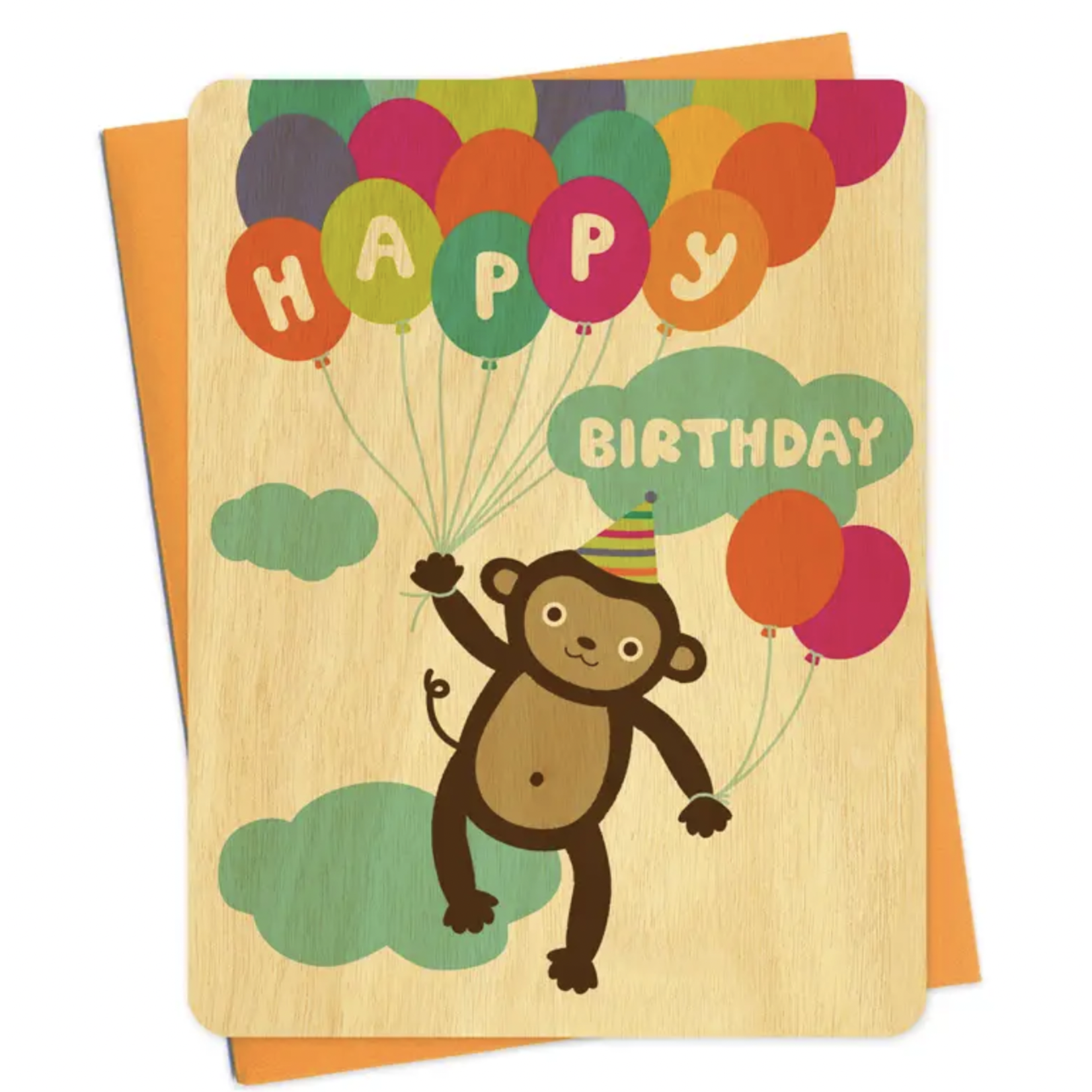 Night Owl Paper Goods Birthday Monkey Wood Birthday Card