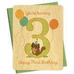 Night Owl Paper Goods Three Raccoon Wood Third Birthday Card