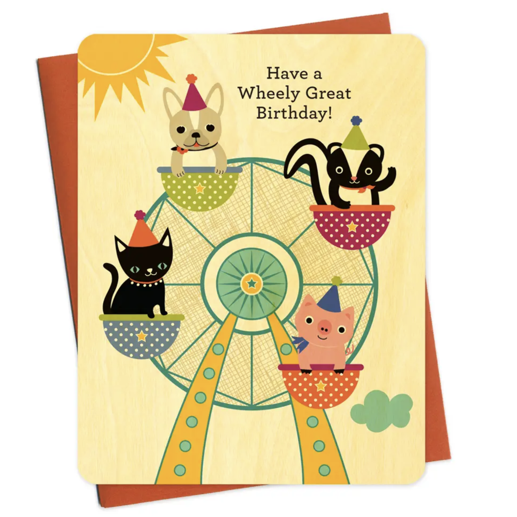 Night Owl Paper Goods Ferris Wheel Wood Birthday Card