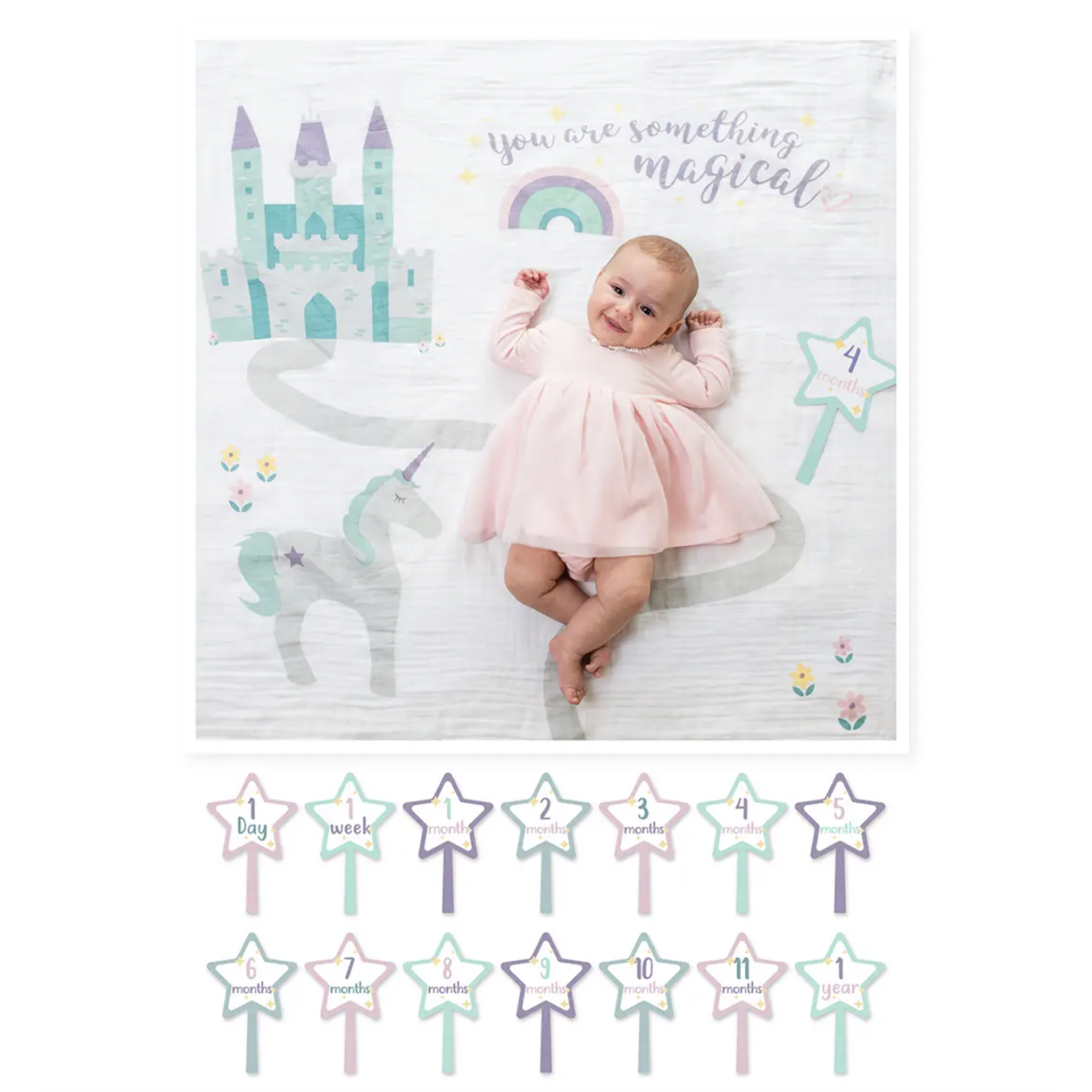 Lulujo Baby's 1st Year Swaddle & Milestone Cards - Something Magic