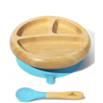 Avanchy Avanchy Baby Bamboo Stay Put Suction Plate + Spoon  Blue