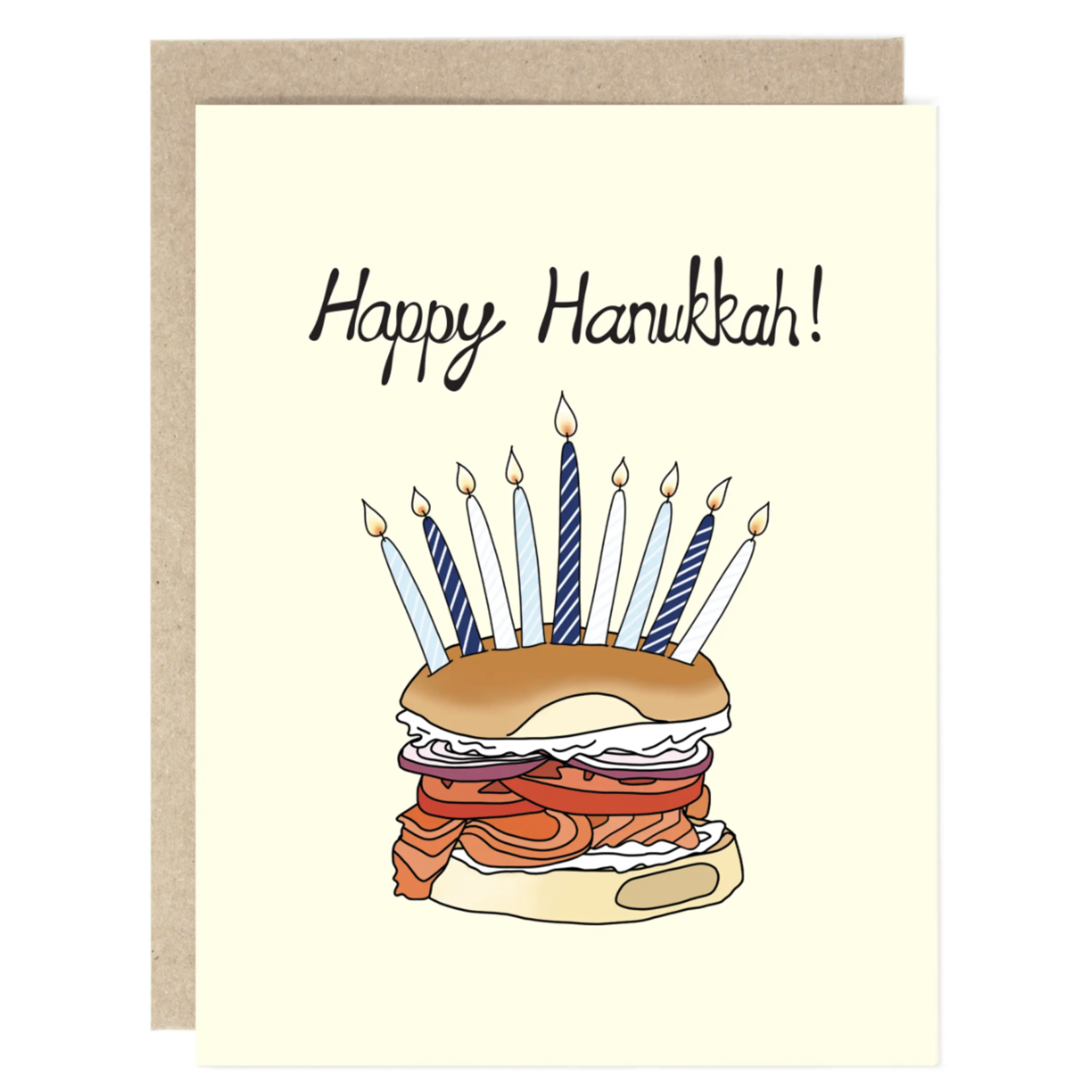 Drawn Goods Bagel Menorah Hanukkah Card