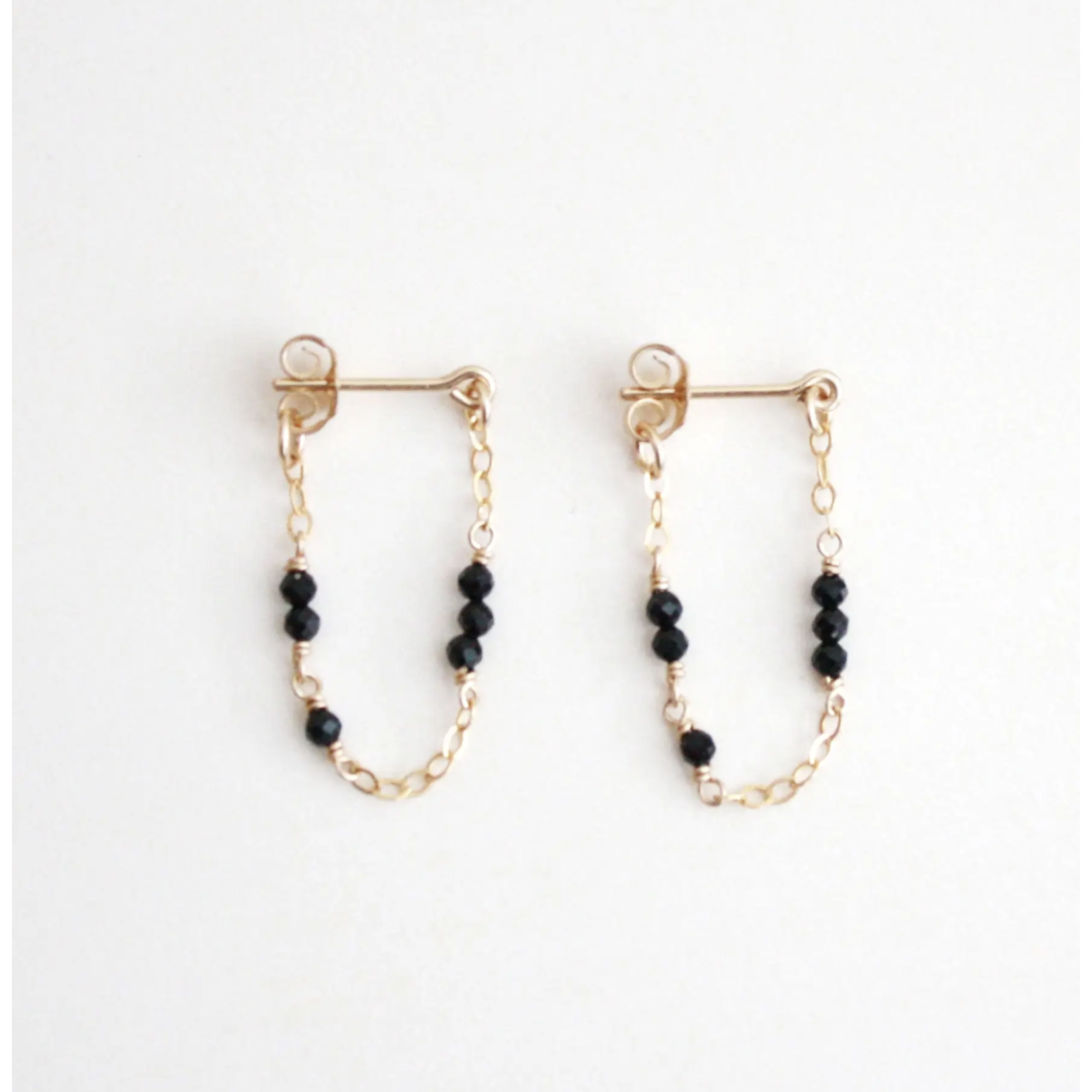 Hooks & Luxe Gemstone Chain Hoop Earrings  Black Spinel