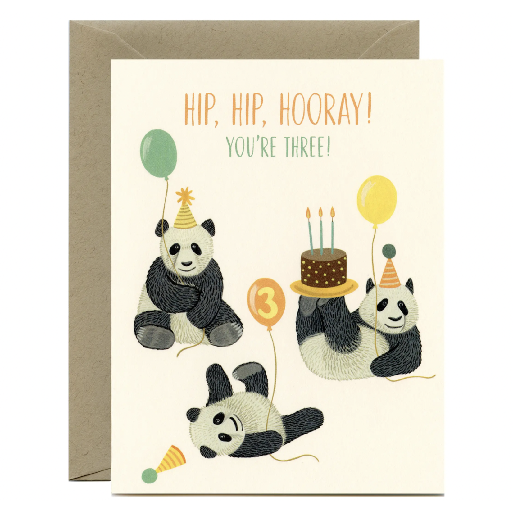 Yeppie Paper Panda Third Birthday Card