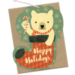 Night Owl Paper Goods Bear Stocking Wood Ornament Holiday Card