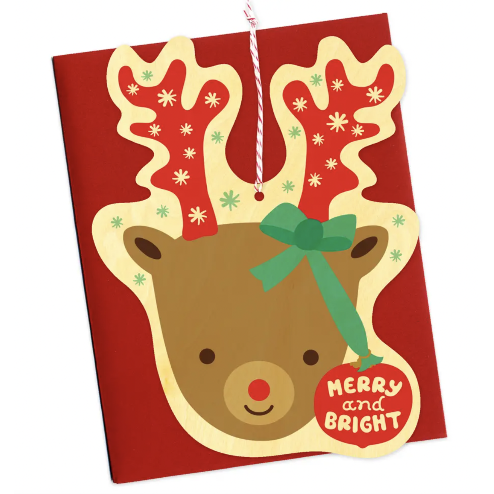 Night Owl Paper Goods Bright Reindeer Wood Ornament Holiday Card