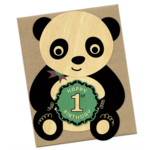 Night Owl Paper Goods First Birthday Panda Wood Birthday Card