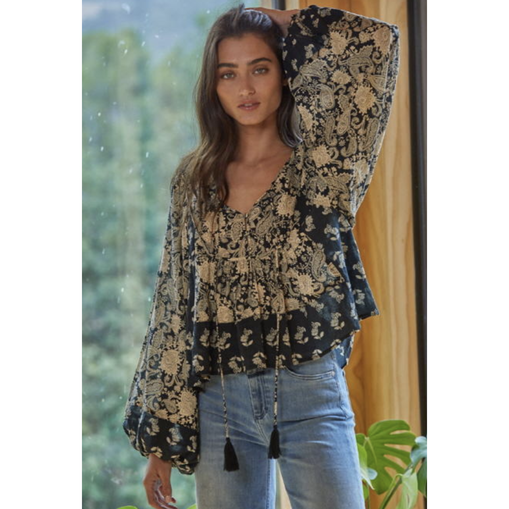 By Together Calypso Paisley Top-Black Taupe