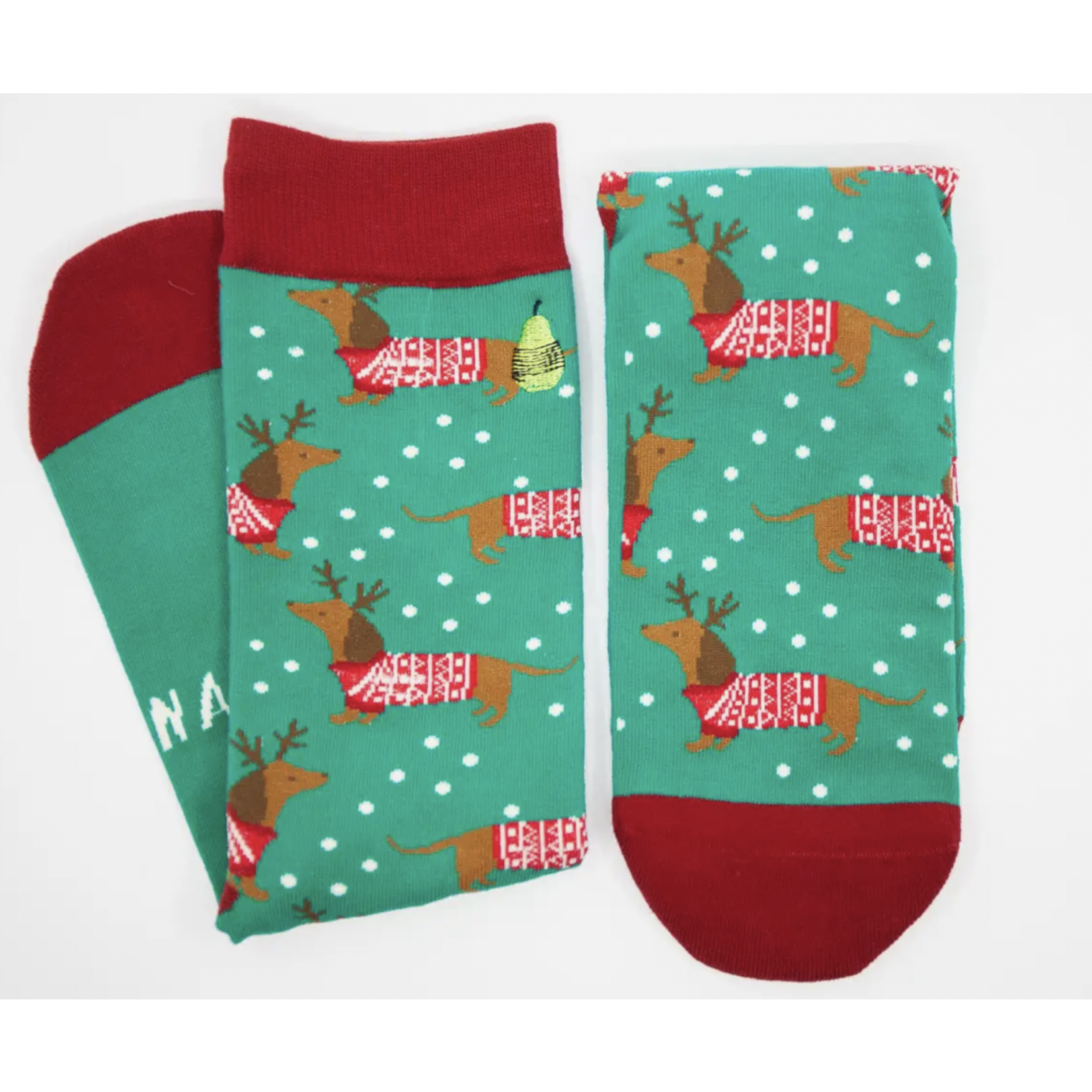 Woven Pear Crew Socks, Feliz Navidog