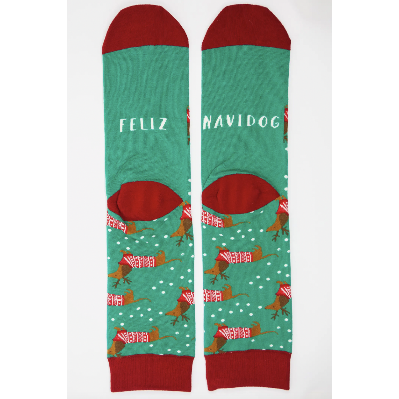 Woven Pear Crew Socks, Feliz Navidog