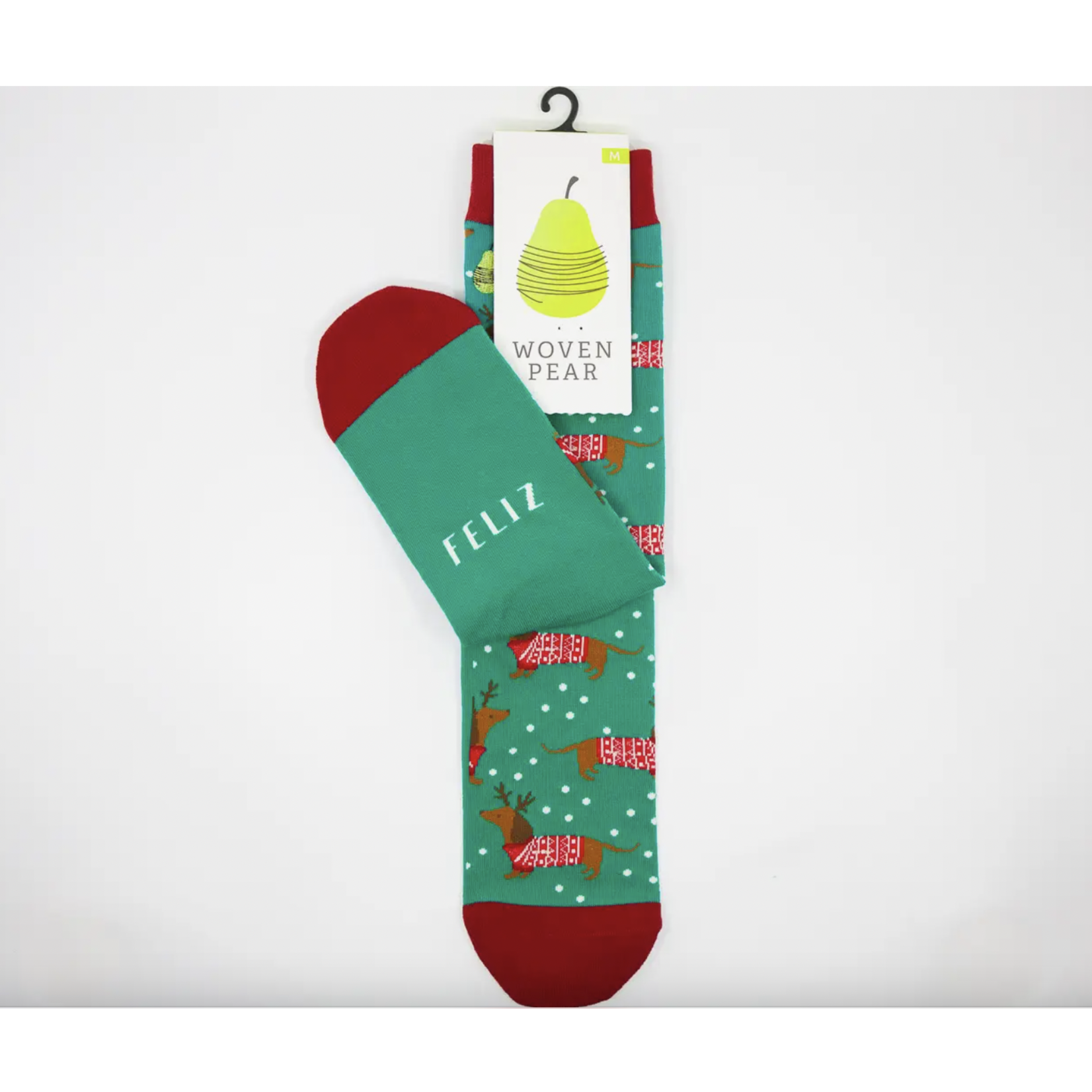 Woven Pear Crew Socks, Feliz Navidog