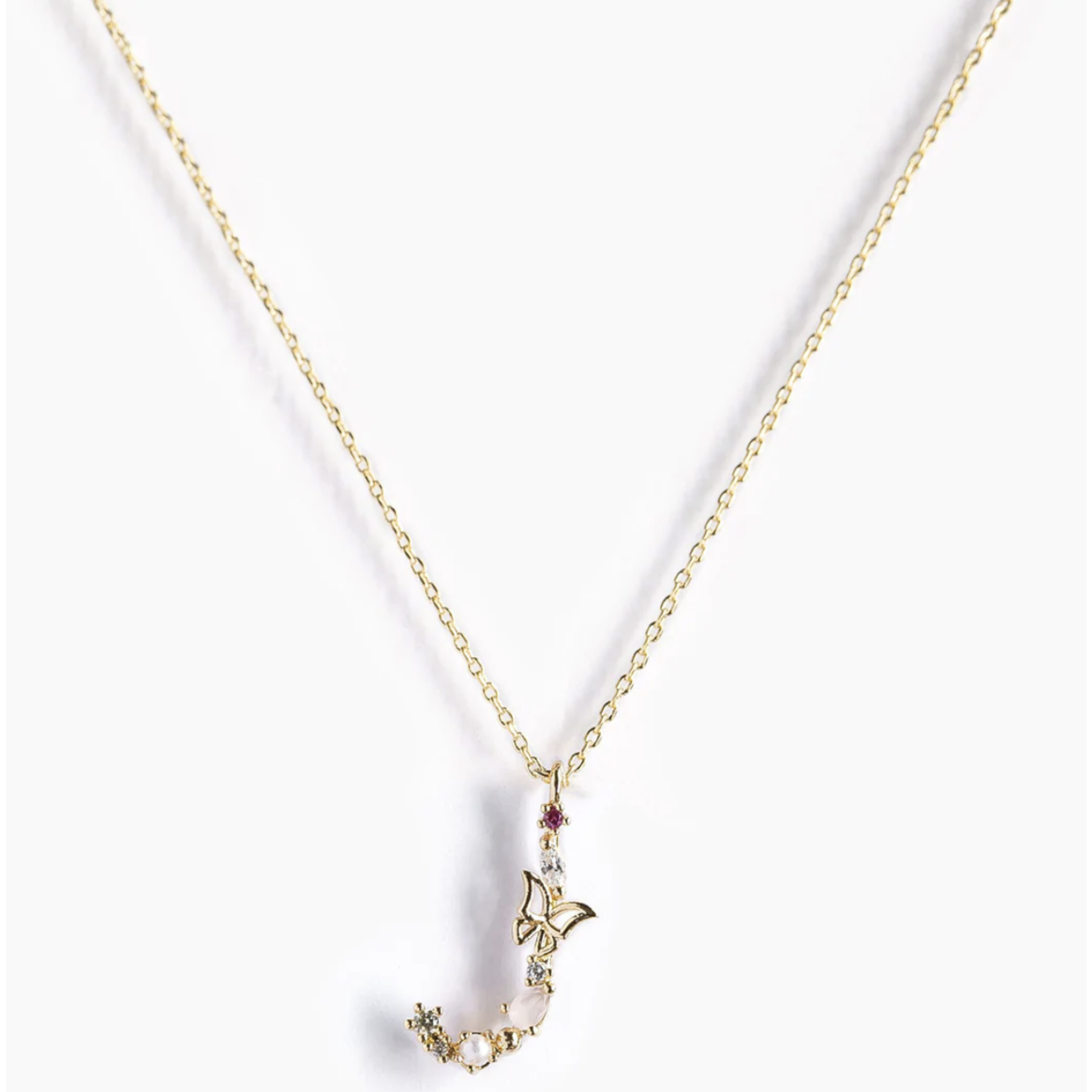 Girls Crew Flutterfly Stone Initial Necklace-Gold
