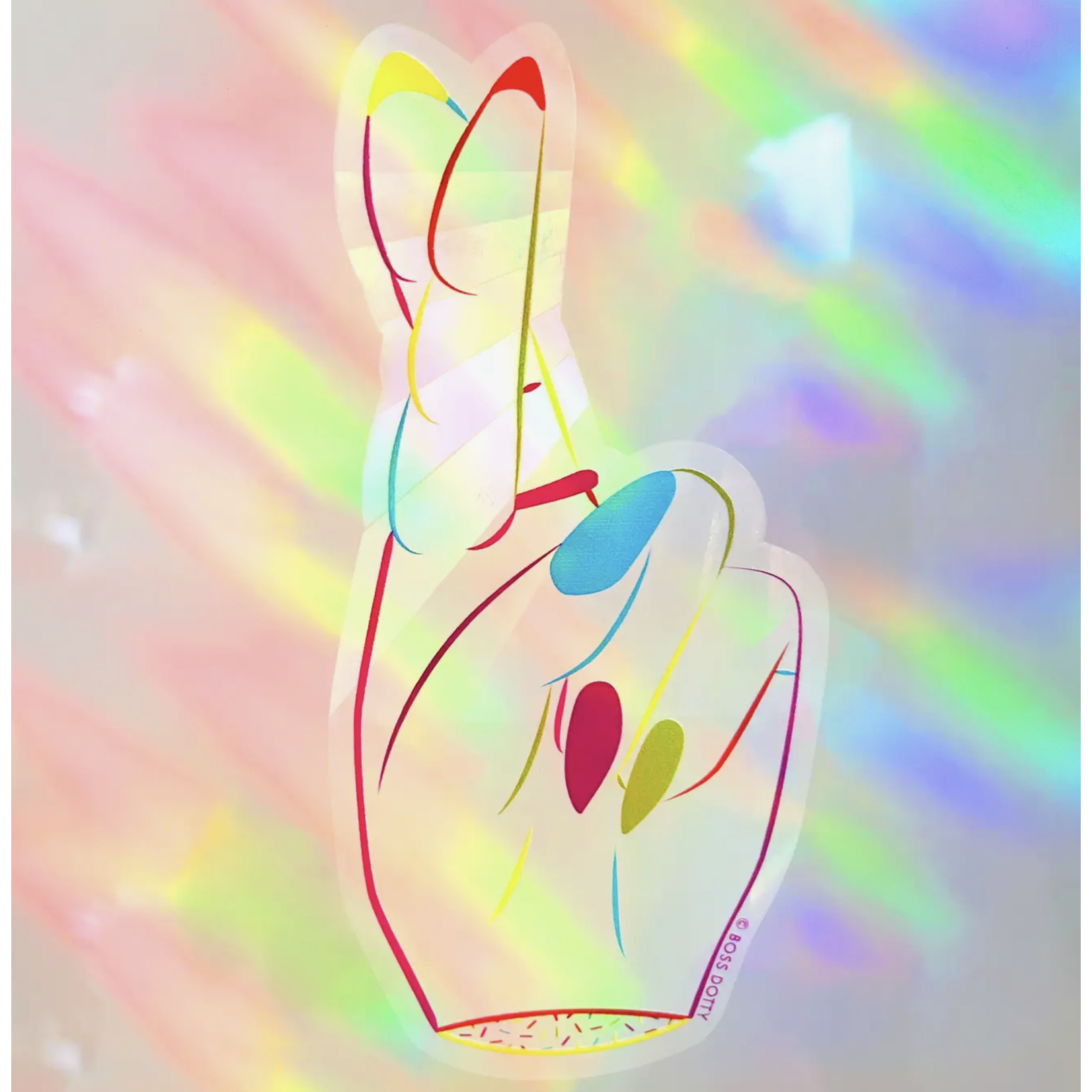 Boss Dotty Fingers Crossed Rainbow Suncatcher Window Decal
