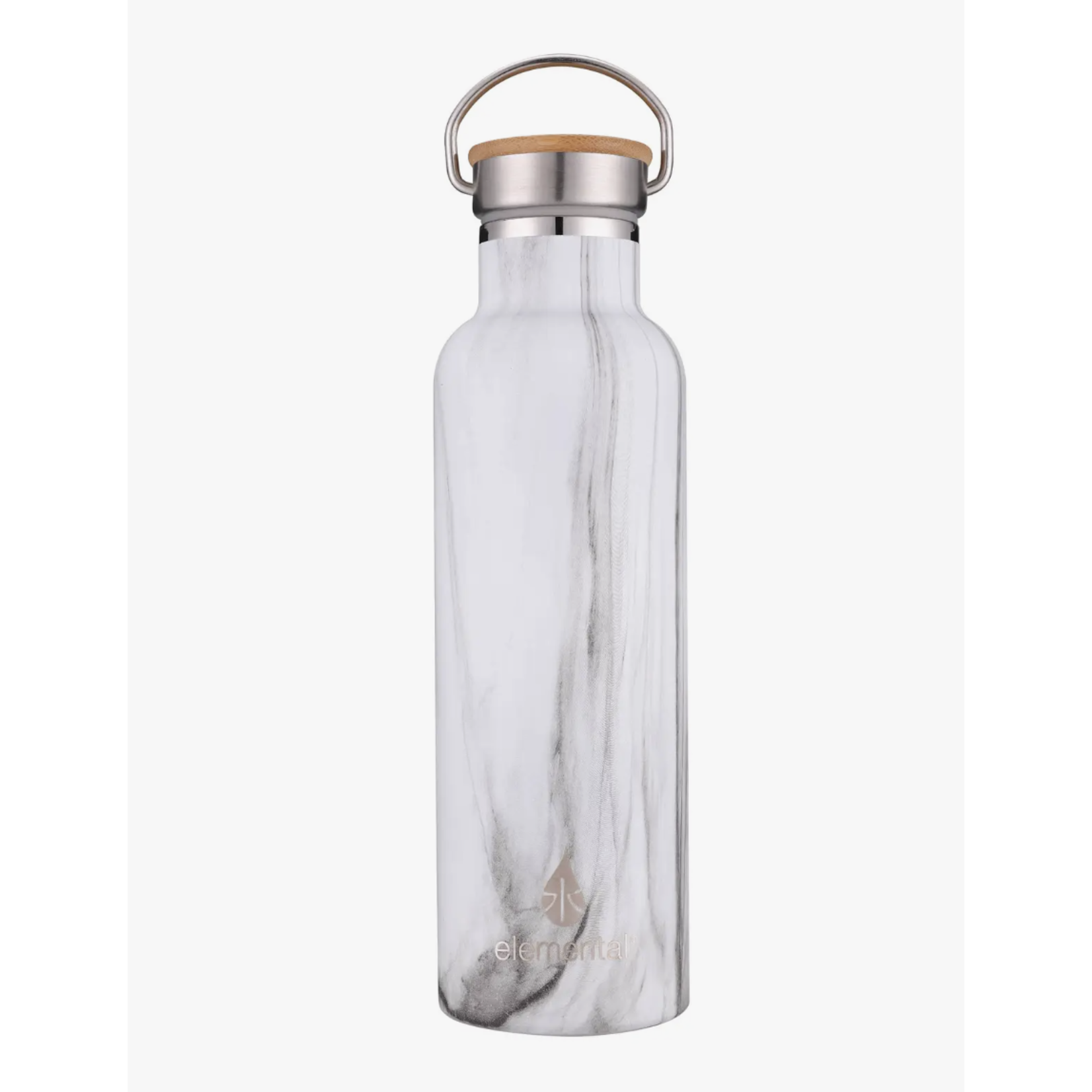 Elemental 25 oz Classic Stainless Bottle - White Marble  Bamboo Cap-FINAL SALE