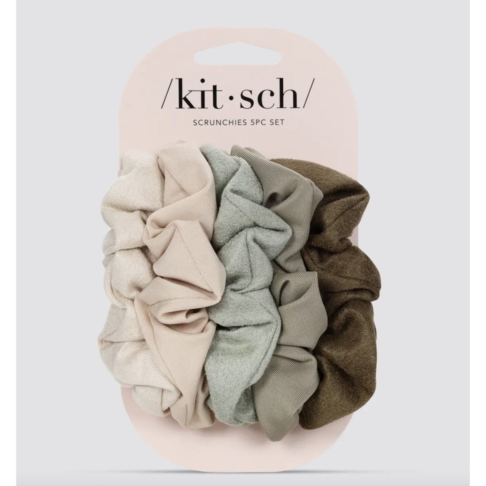 Kitsch Assorted Textured Scrunchies 5pc Set - Eucalyptus