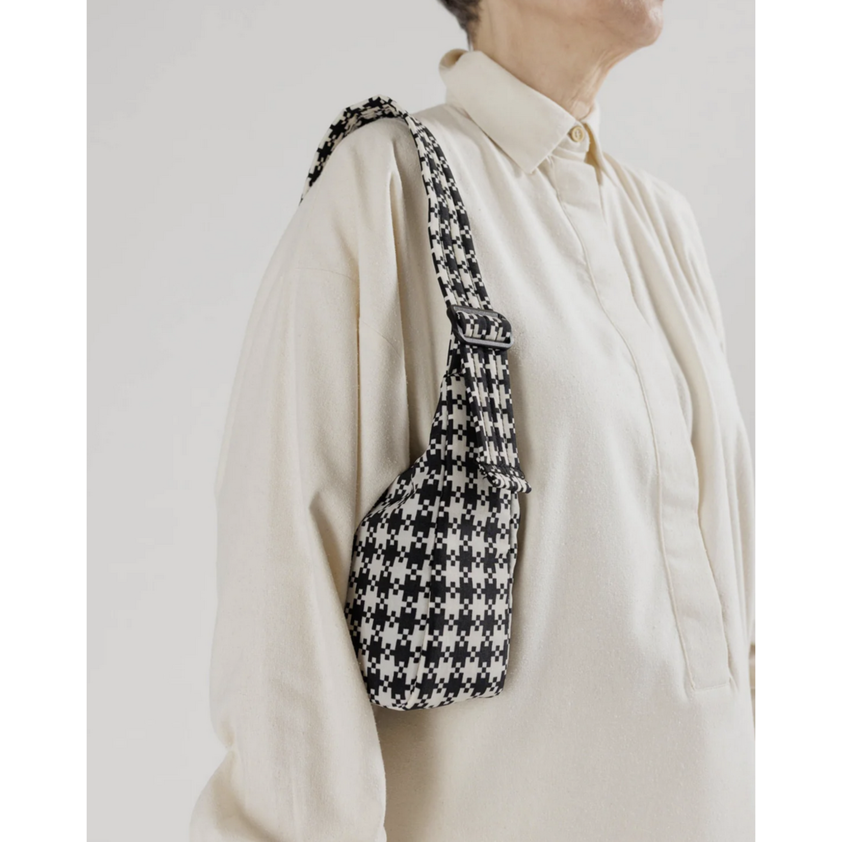 Baggu Mini Nylon Shoulder Bag - Black & White Pixel Gingham