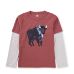 Tea Collection Bison Layered Sleeve Graphic Tee-Earth Red