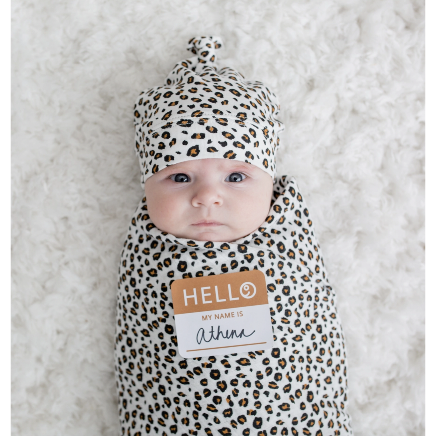 Lulujo Hello World Blanket & Knotted Hat Set - Cheetah