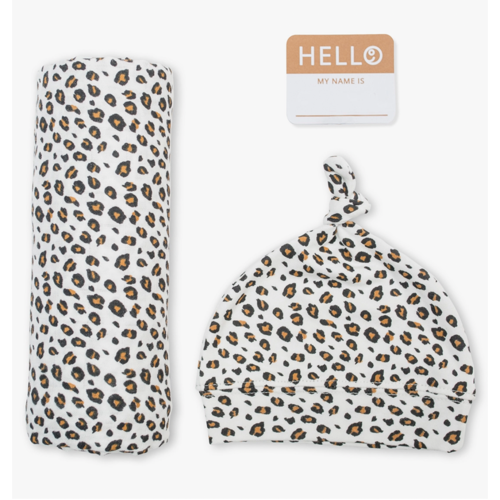 Lulujo Hello World Blanket & Knotted Hat Set - Cheetah