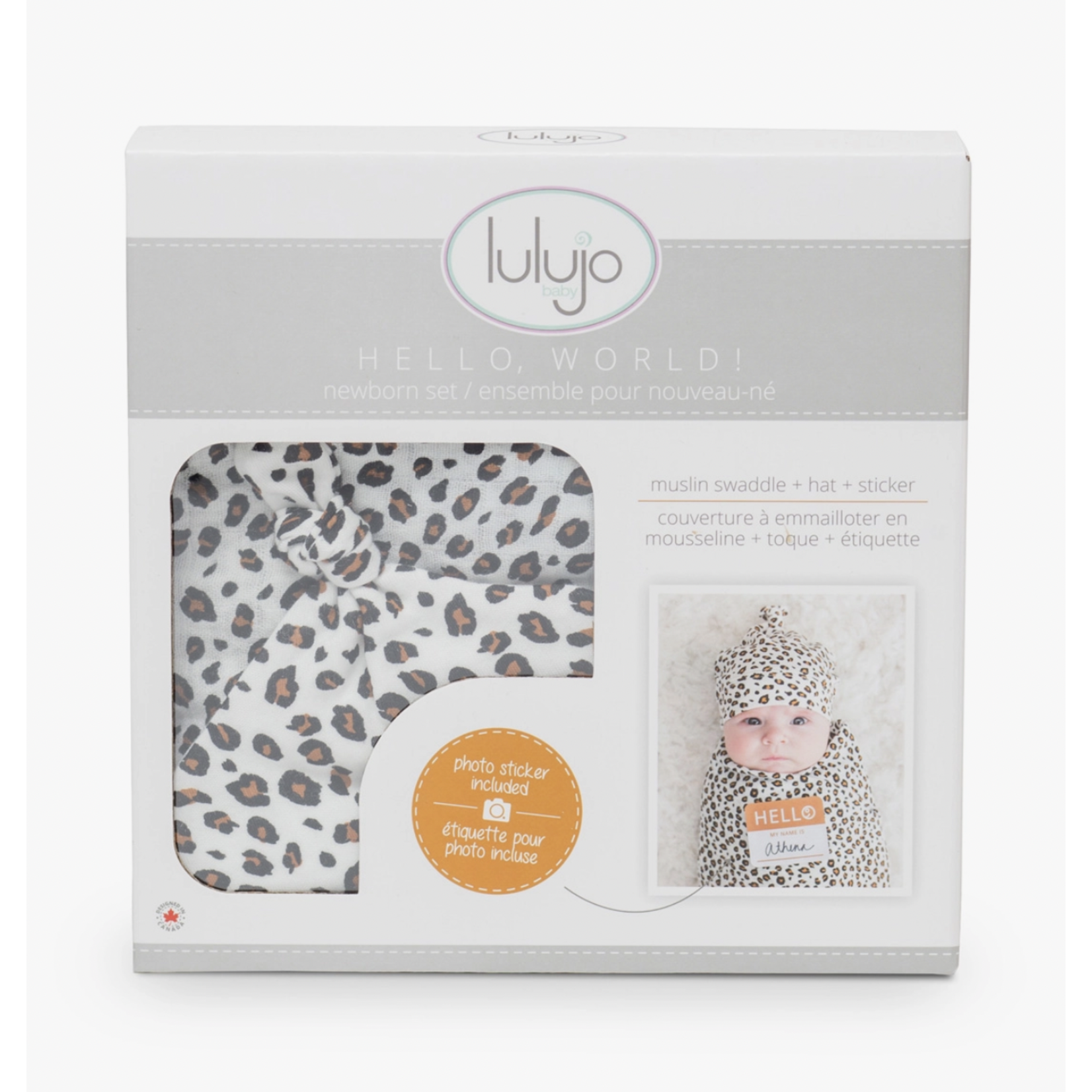 Lulujo Hello World Blanket & Knotted Hat Set - Cheetah