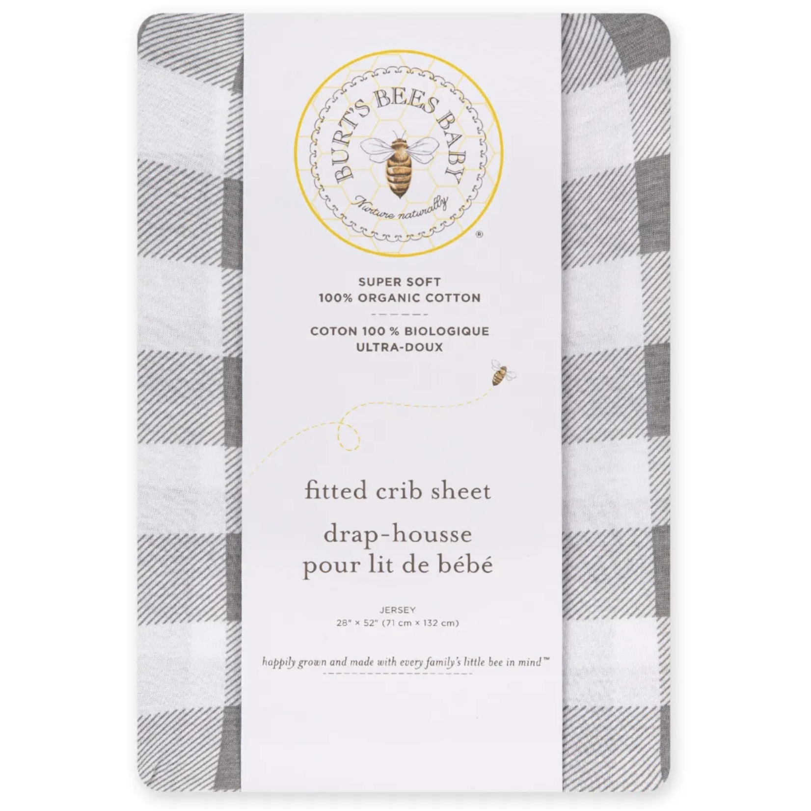 Burt's Bees Buffalo Check Fitted Crib Sheet Fog