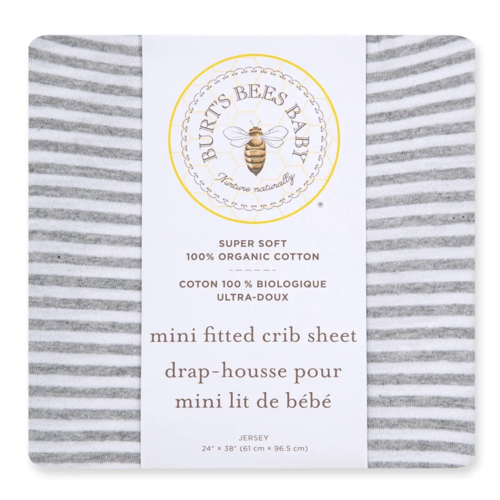 Burt's Bees Striped Fitted Mini Crib Sheet Heather Grey